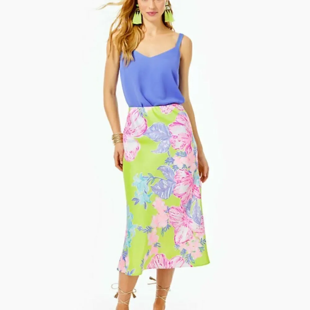 Lilly Pulitzer Cory Midi Skirt Size 2 in Matcha Green Boho Babe NWOT